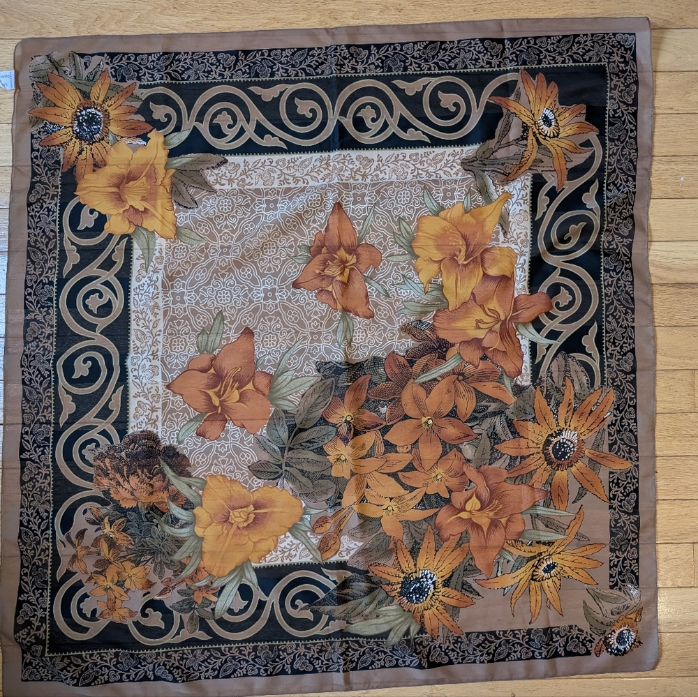 Emilie and Danielle Vintage Scarf Floral Patterned Brown Boho Granola Spring